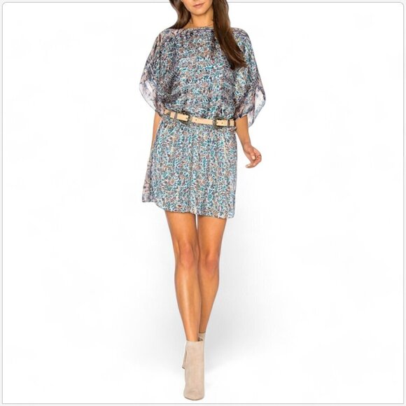 JOIE Sofinne Dusty Mink Boho Silk Floral Blouson Metallic Mini Dress NEW NWT XS - Picture 1 of 7